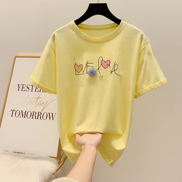 Дамска ежедневна блуза с къс ръкав и 3D елемент цветя