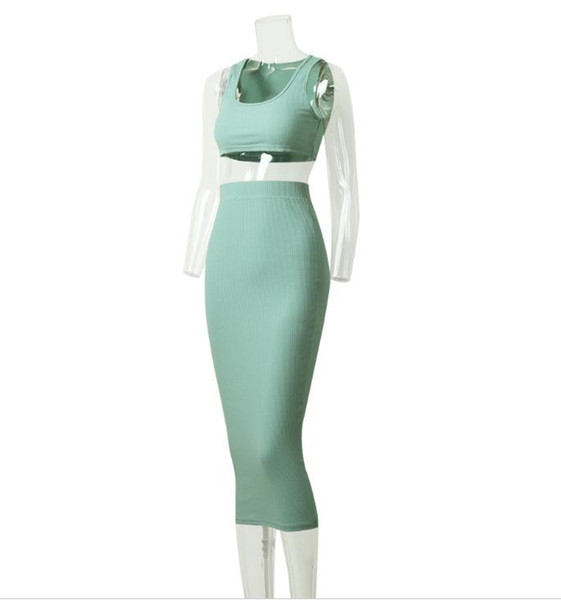 НОВ модел дамски комплект от две части потник + пола с висока талия 