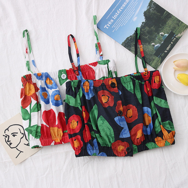 Модерен дамски потник с тънки презрамки и флорален десен