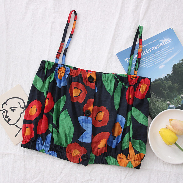 Модерен дамски потник с тънки презрамки и флорален десен