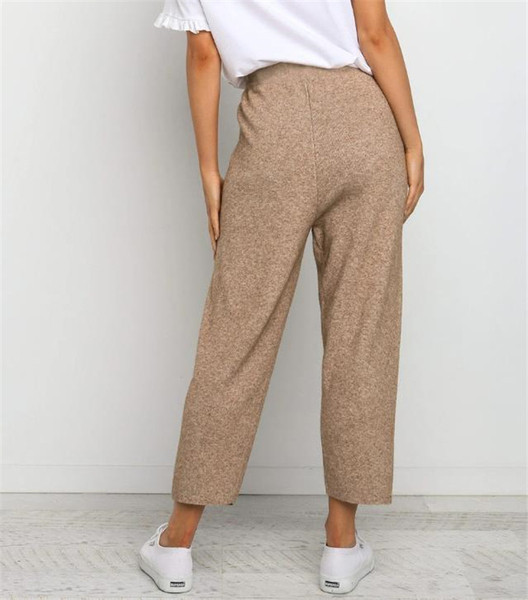 Ежедневен дамски панталон широк модел с висока талия и връзки 