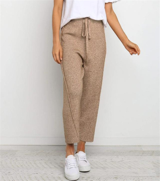 Ежедневен дамски панталон широк модел с висока талия и връзки 