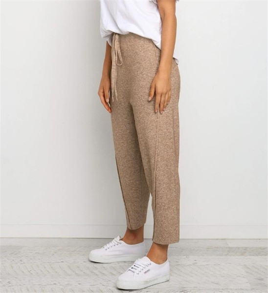 Ежедневен дамски панталон широк модел с висока талия и връзки 