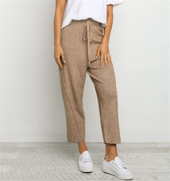 Ежедневен дамски панталон широк модел с висока талия и връзки 