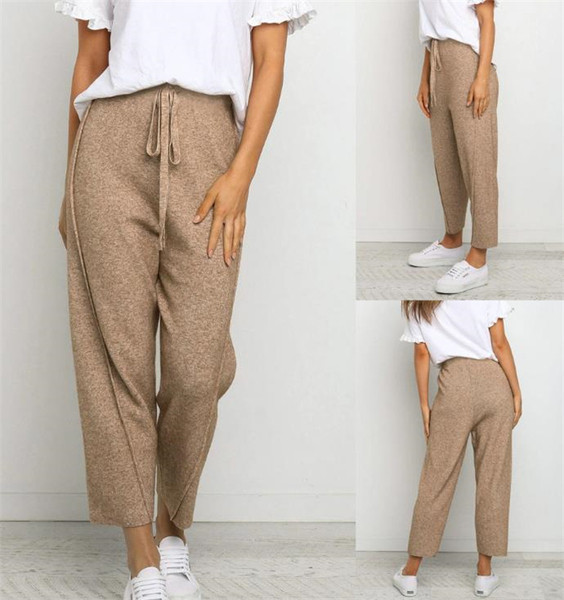 Ежедневен дамски панталон широк модел с висока талия и връзки 