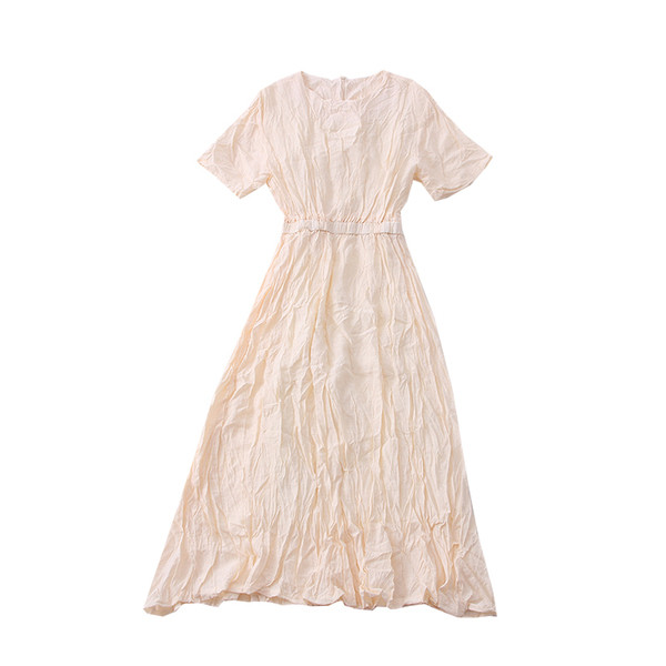 Ежедневна дамска рокля с овално деколте и къс ръкав