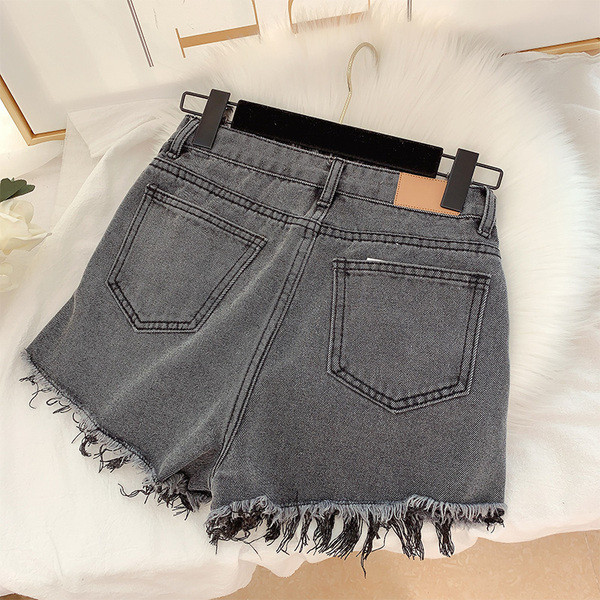 Дамски къси дънки с декорация цип - висока талия