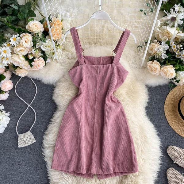 Модерен дамски сукман с цип и презрамки в розов цвят