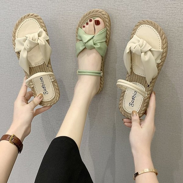 Ежедневни дамски  сандали с равна подметка и панделка