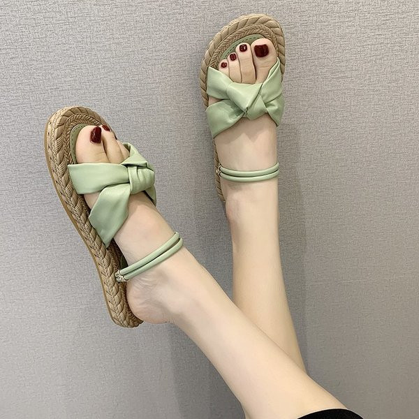 Ежедневни дамски  сандали с равна подметка и панделка