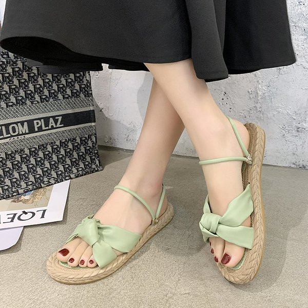 Ежедневни дамски  сандали с равна подметка и панделка