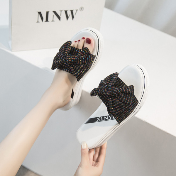 Дамски ежедневни чехли с панделка и 5.5см платформа