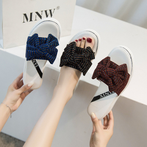 Дамски ежедневни чехли с панделка и 5.5см платформа