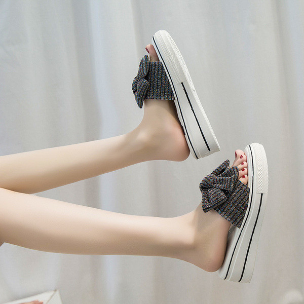 Дамски ежедневни чехли с панделка и 5.5см платформа