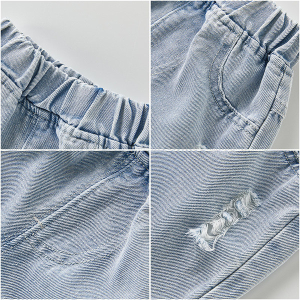 Vaikiški džinsai 3/4 kelnės su plėšytais motyvais berniukams