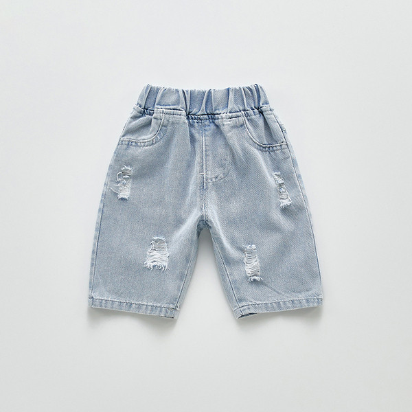 Vaikiški džinsai 3/4 kelnės su plėšytais motyvais berniukams