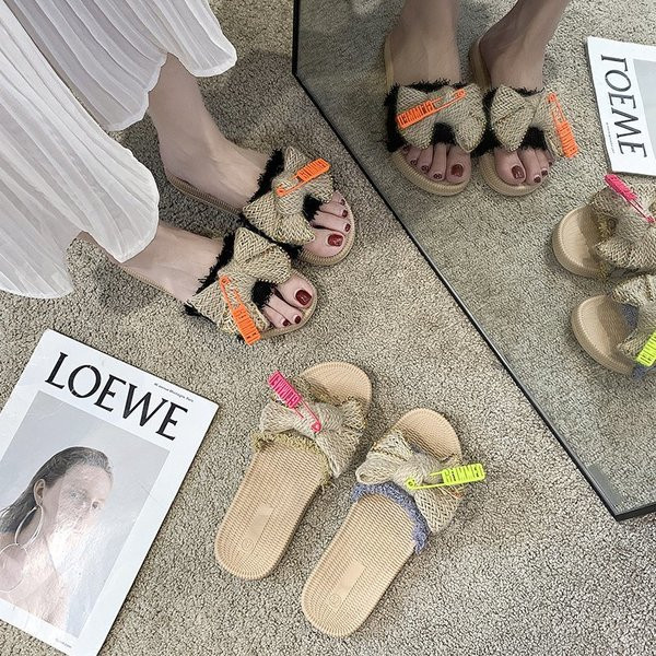 Дамски ежедневни чехли с панделка  и равна подметка 