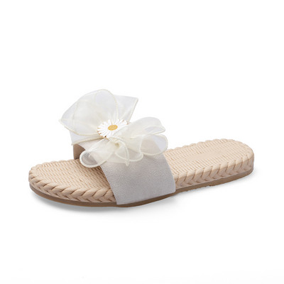 Papuci dama cu panglica si floare - talpa plata