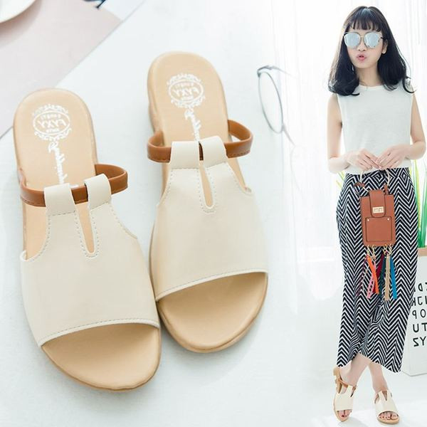 Ежедневни дамски чехли от еко кожа и ниска подметка