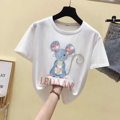Női blúz rövid ujjú rátéttel és flitterekkel
