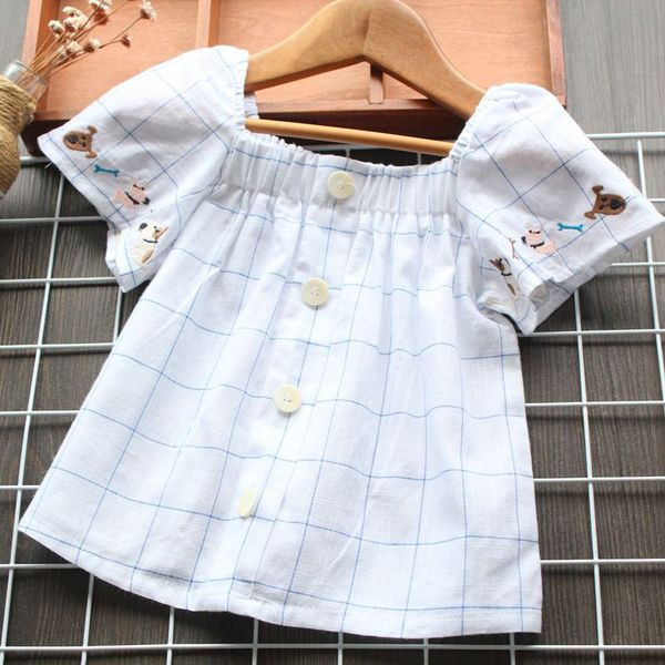 Модерна детска риза с бродерия и копчета за момичета