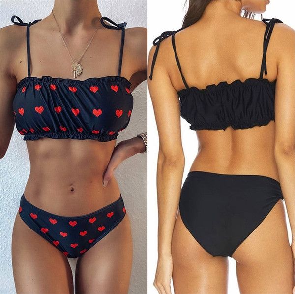 Модерен бански костюм от две части в черен цвят на сърца