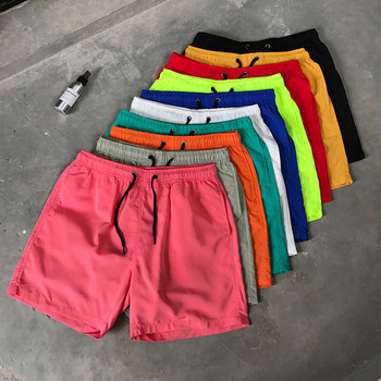 Едноцветни мъжки шорти за плаж с ластик