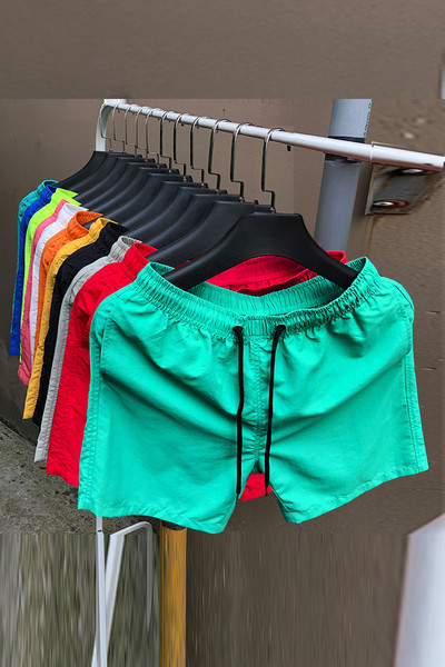 Едноцветни мъжки шорти за плаж с ластик