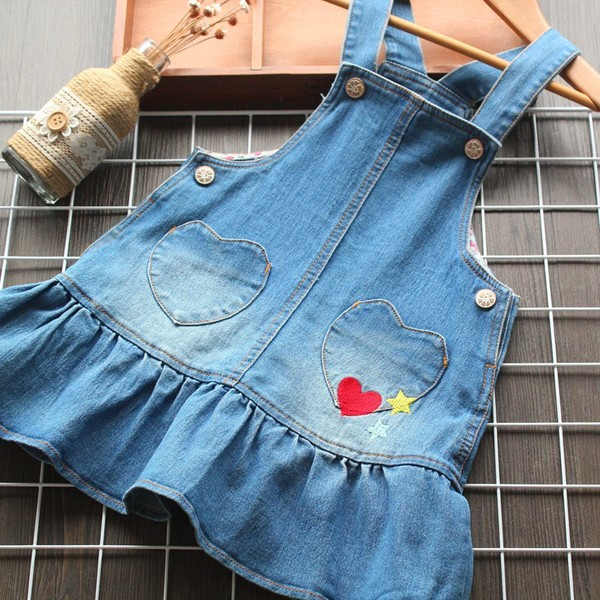 Нов модел детски дънков сукман с презрамки