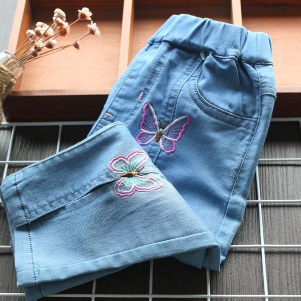Модерни детски дънки с бродерия син цвят за момичета - няколко модела
