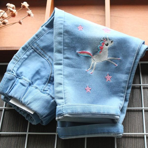 Модерни детски дънки с бродерия син цвят за момичета - няколко модела