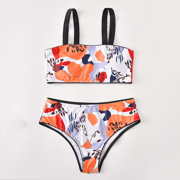 Дамски бански костюм с висока талия и горнище тип бюстие