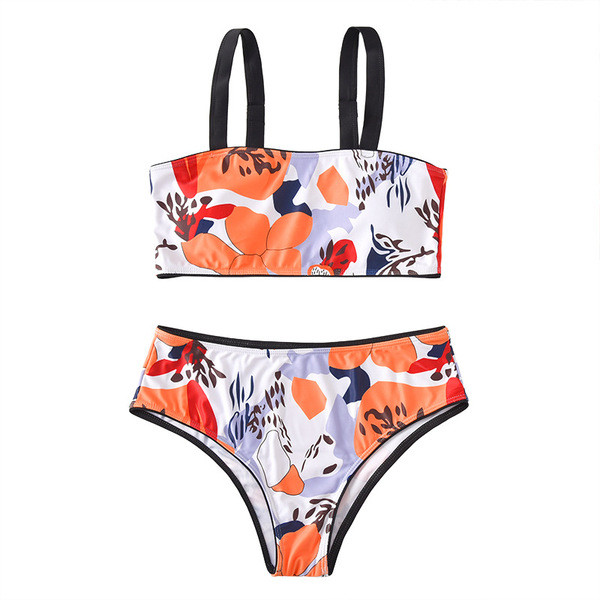 Дамски бански костюм с висока талия и горнище тип бюстие