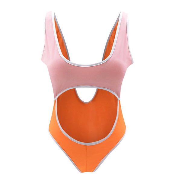 Цял дамски бански костюм с овално деколте и изрязани части 