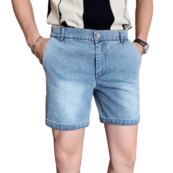 Ежедневни къси мъжки дънки с джобове в син цвят