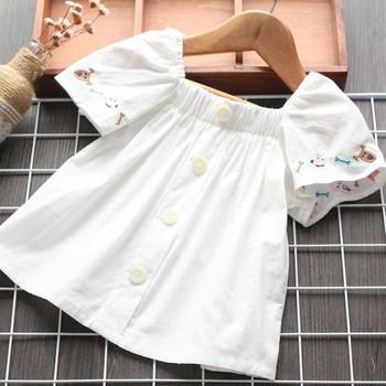 Модерна детска блуза с копчета и бродерия за момичета