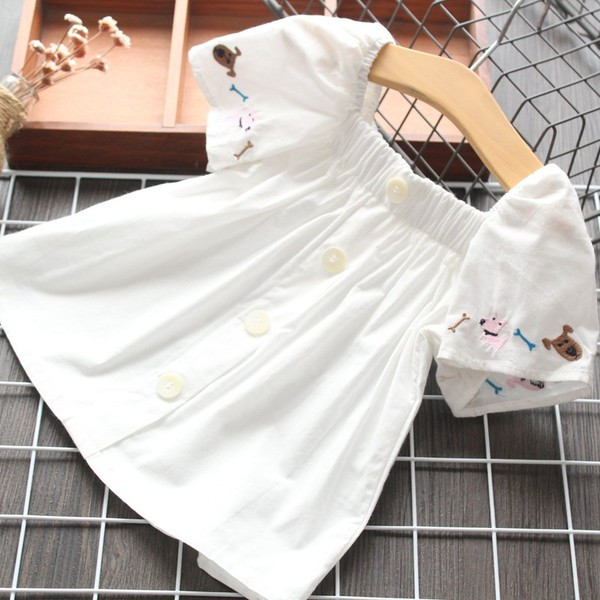 Модерна детска блуза с копчета и бродерия за момичета