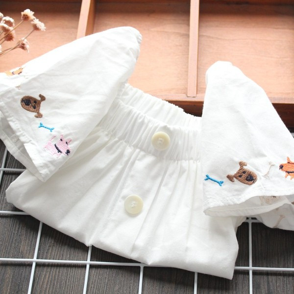 Модерна детска блуза с копчета и бродерия за момичета