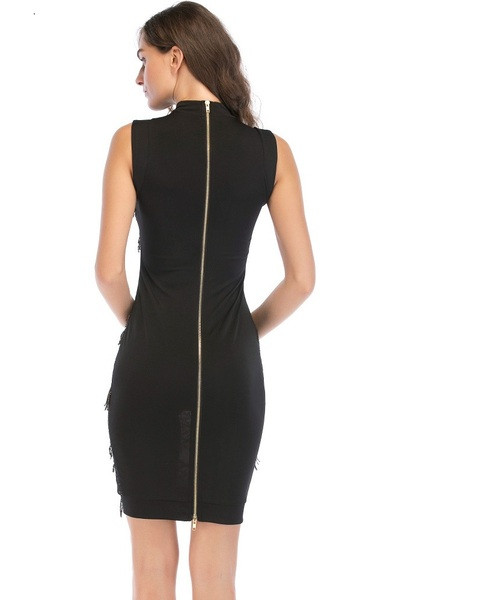 Модерна дамска къса рокля с овално деколте и цип 