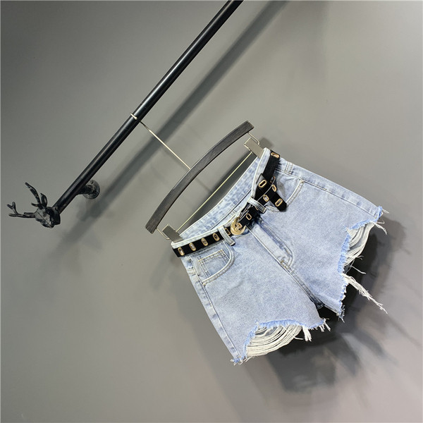 Нов модел къси дамски дънкови панталони с висока талия