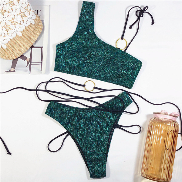 ХИТ дамски бански от две части с връзки и метални халки