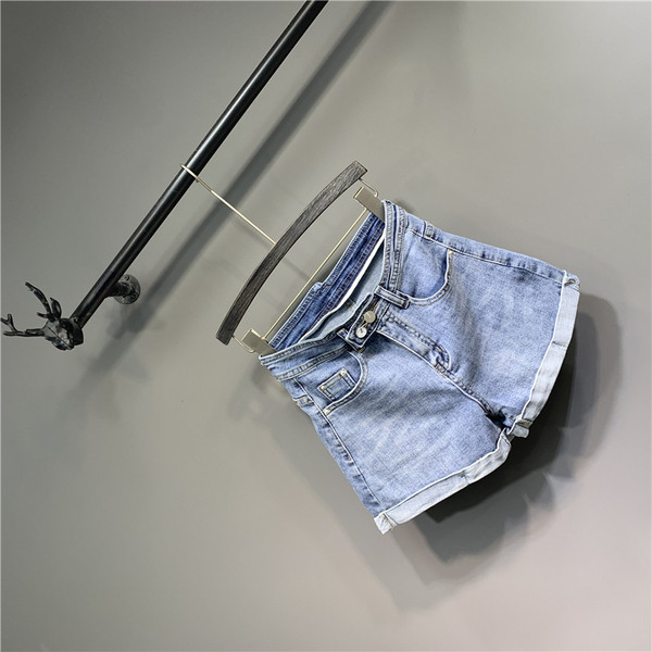 Модерни дънкови къси панталони с висока талия в син цвят