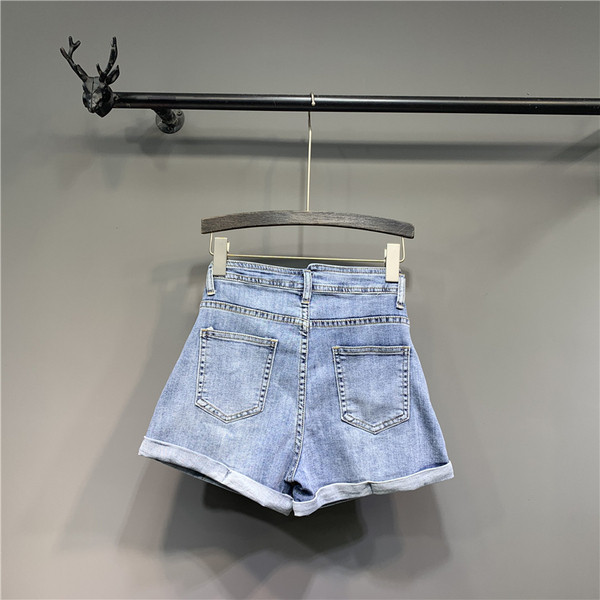 Модерни дънкови къси панталони с висока талия в син цвят