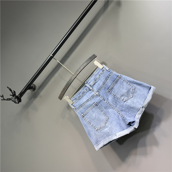 Модерни дънкови къси панталони с висока талия в син цвят