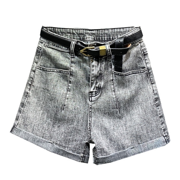 Нов модел къси дамски панталони с колан и джобове - висока талия