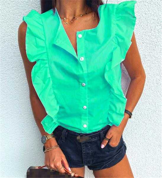 Ежедневна дамска риза с копчета и къдри 