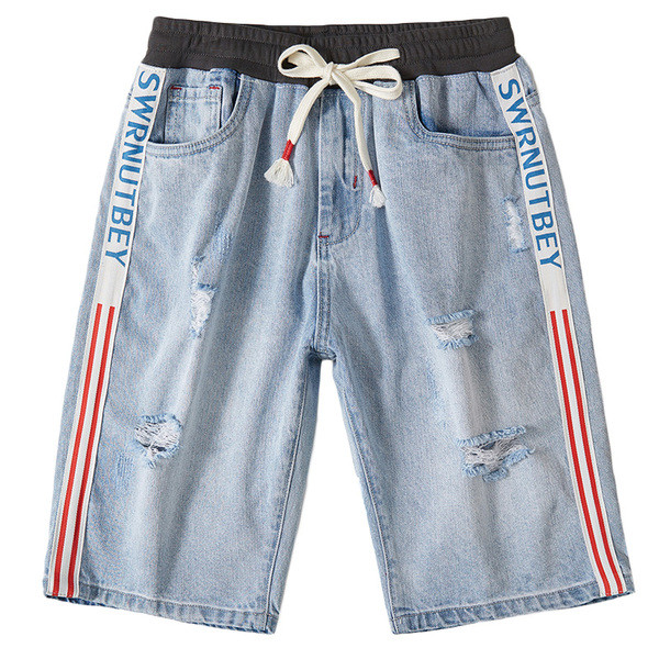 Νέο μοντέλο κοντό ανδρικό τζιν με μπορντούρες και κορδόνια