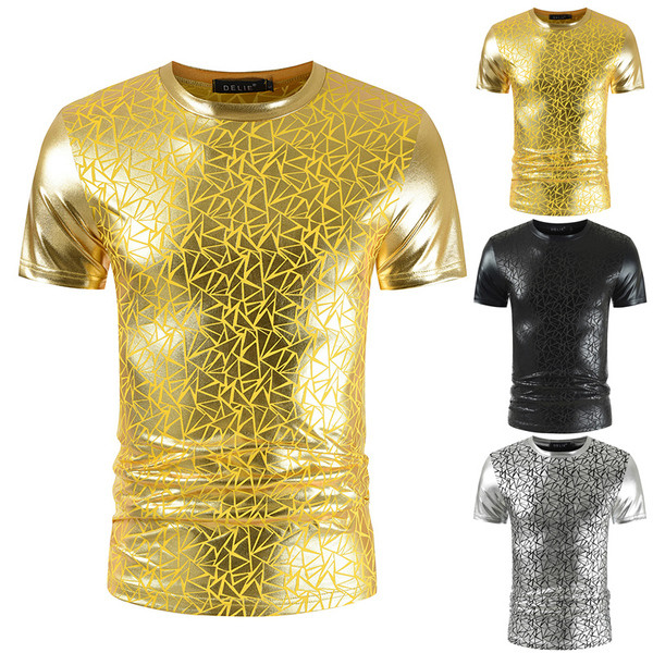 ΝΕΟ μοντέλο ανδρικό μπλουζάκι με γυαλιστερό αποτέλεσμα και οβάλ λαιμόκοψη