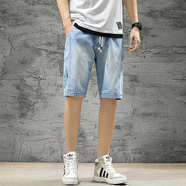 Мъжки ежедневни къси дънки с връзки в син цвят