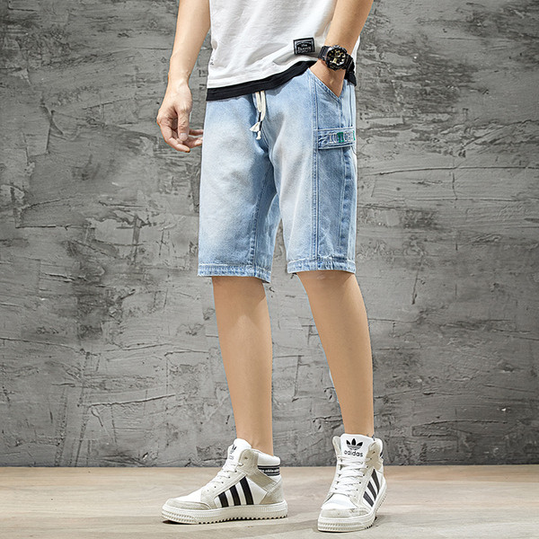 Мъжки ежедневни къси дънки с връзки в син цвят